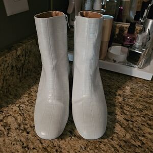 Iris White Croc-Embossed Ankle Booties